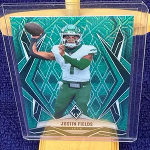 Justin Fields 2025 Panini Phoenix Teal Lava #107 New York Jets 22/50