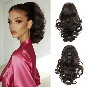 Short ponytail Extension, 12 Inch Claw Clip Ponytail Extension, Curly Loose Wavy Pony Tails, Quick on and off, Cool Ponytail Extension, Breathable ponytail Extension, Synthetic Claw Clip Extensions