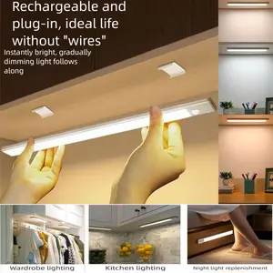 Modern LED Cabinet Light, Rechargeable Wireless Self-Adhesive Motion Sensor Lamp, Dimmable Wall Mount Under-Cabinet Lighting Fixture