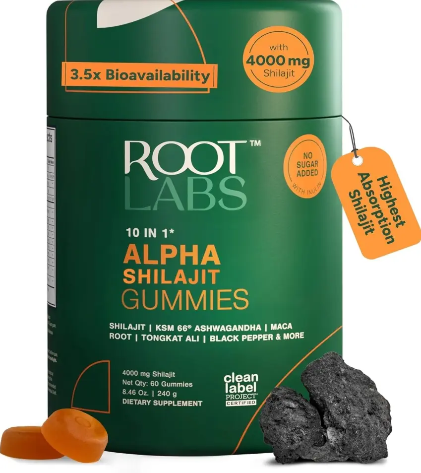 ROOT LABS 10-in-1 Alpha Shilajit 60 Gummies | 4000 mg Pure Himalayan Shilajit