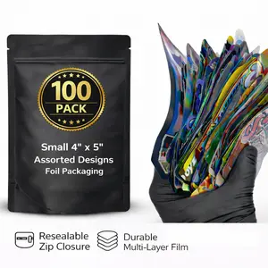 100 Pack Small 4” x 5” Assorted Designs Foil Packaging
