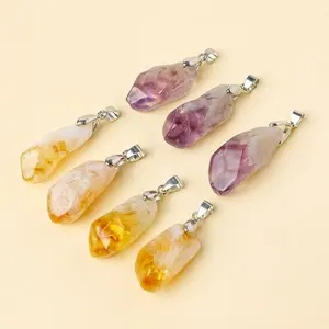 LPQ  Natural crystal citrine tooth pendants, amethyst and citrine irregular raw stone necklace pendants and accessories