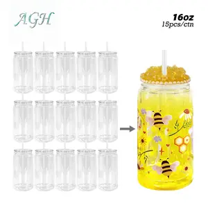 AGH 15pcs 16 oz Plastic Snow Globe Tumblers with Clear Lids Double Wall Acrylic Cups for DIY Glitter Gift Drinkware