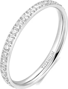 Women Titanium Eternity Ring Cubic Zirconia Anniversary Wedding Engagement Band Size -.