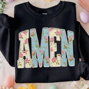 Amen Pearls Sweatshirt, Easter Floral Christian Pearls, Retro Rose Floral Religious, Boho Cottagecore Easter Sweater, Aesthetic Amen Faith Apparel