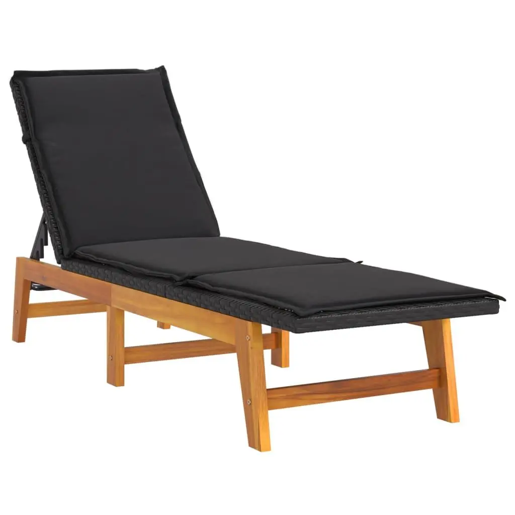 vidaXL Chaise Lounge Chair, Outdoor Lounge Chair with Cushion, Sun Lounger for Garden Balcony Pool, Modern Style, Poly Rattan and Solid Wood Acacia 319723