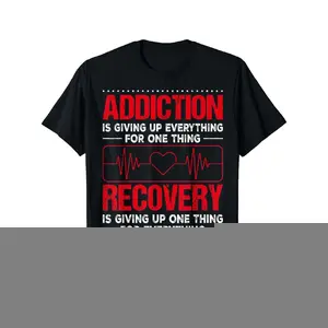 Cotton Short Sleeve Addiction VS Recovery AA NA Heartbeat For A Clean Sober Life T-Shirt For Men Women