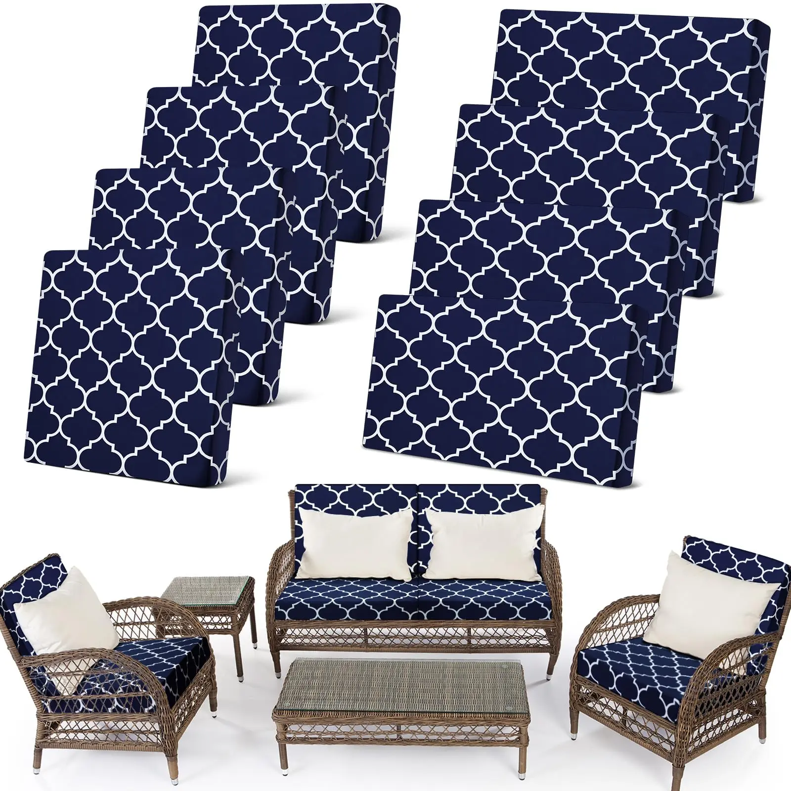 4 Rectangle+4 Square, Navy Moroccan
