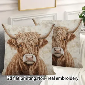 2pc, 2d flat printing, Non-real embroidery, double-sided pillow cover, Featuring fine texture and brown cowhide, 18x18 inches, It's a printed image, room decor (no pillow core)_CXYLES469