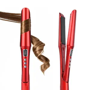 2-in-1 Hair Straightener and Curler with Titanium Plates, Ceramic Flat Iron for Smooth or Curly Styles, Fast Heat-Up, Negative Ions, Dual Voltage Travel Design