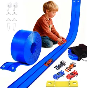 New 20 Ft Flex Tracks for Kids,Flexible Race Car Ramp Track with 4 Small Racecars Suction Cups and Hooks,Compatible with Hot Wheels Diecast 1/50th Cars,Portable Racetrack for Ages 3-8,Birthday Christmas Gifts for boys and girls