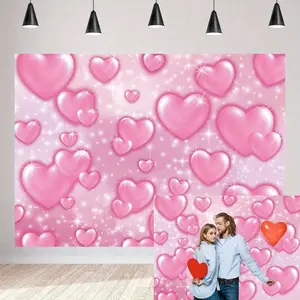 Pink Heart Backdrop Early 2000s Valentines Day Pink Love Glitter Romantic Photography Background women Baby Shower Birthday Party Decorations