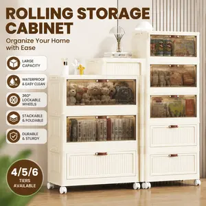 4/5/6 Tier Rolling Storage Cabinet with Wheels, Waterproof Foldable Large Capacity Organizer for Home Apartment Small Space Storage USA