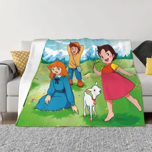 Heidi Girl Of The Alps Anime Plaid Blanket Sofa Cover Flannel Printed Soft Throw Blankets for Bedding Couch Bedding Throws Warm and Cozy Decor Gift for Fans