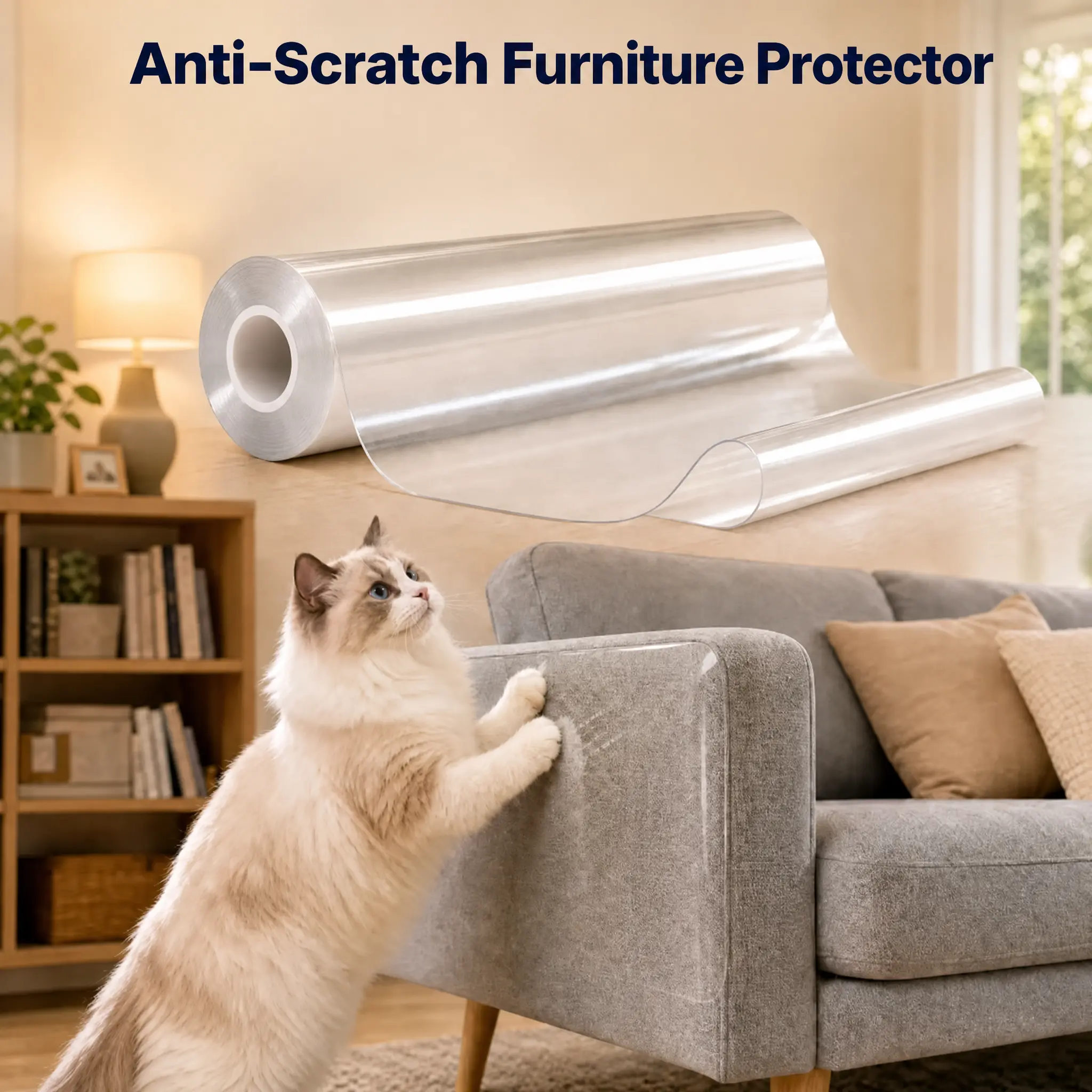 Cfume PVC Protective Pet Anti-Scratch Furniture Protector - Scissor-Cut, Enhanced Transparent Plain Sofa Barrier, Custom Size (Summervibe)