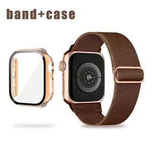 Sporty Nylon Band & Case for 40mm-49mm Apple Watch, Soft Breathable Elastic Strap, Smartwatch Strap, Compatible with Ultra/11/10/9/8/7/6/5/4/se Series Smart Watch Accessories