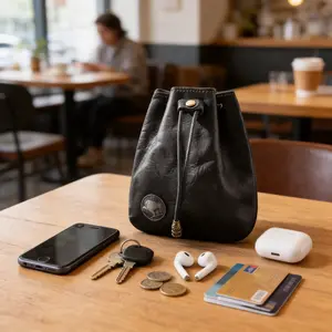 This handmade retro PU leather coin pouch features a drawstring cinch design. Portable and perfect for organizing loose change in your bag.