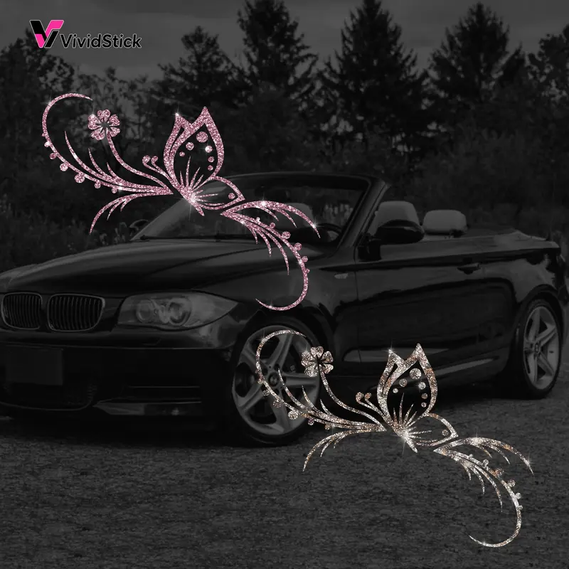 Shimmering Floral Butterfly Car Sticker, Leopard Print, Self-Adhesive No Residue, Easy Installation, Suitable for Cars Trucks Motorcycles