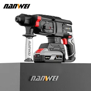 NANWEI Turning hole range H5261 4-14MM SDS-Plus Rotary HammerDrill, 4 Functions in One Knob, Safety Clutch, 6 Speeds, 5000BPM /950RPM, Fit for Concrete,Wood, Steel、drilling, hammer ,chiseling, adjustment Includes 2 batteries, etc.