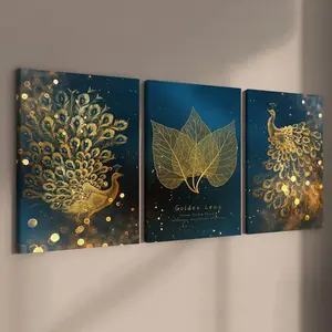 Wooden Framed Canvas Painting, 3 Counts/set Exquisite Peacock Pattern Wall Art, Wall Decor for Home Living Room Bedroom Office