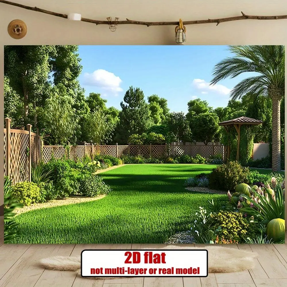 2D Flat Banner 1pc Wooden Fence with Climbing Plants in Lush Garden Background Decoration Photo Props Polyester Banner Decor Home Room Wall Party Backdrop, Birthday, One-Piece