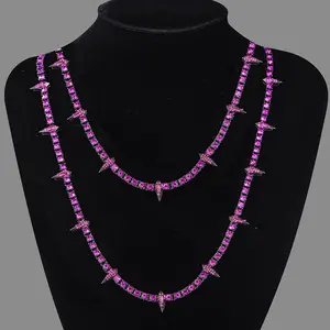 Hip-hop Rap Necklace, Trendy Men's Alloy Full Diamond Sweater Chain, Tennis Pointed Cuban Necklace