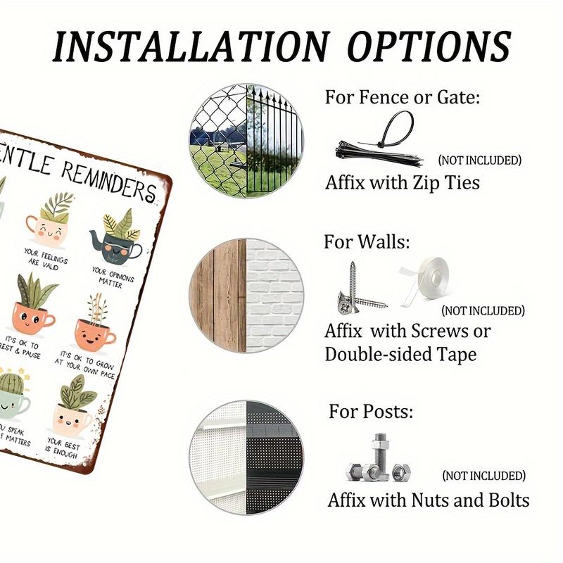 Gentle Reminders Motivational Metal Tin Sign With Cute Potted Plants Design, Inspirational Wall Decor For Home, Office, Therapy Rooms, 8X12 Inch Retrocan be customized with your own design