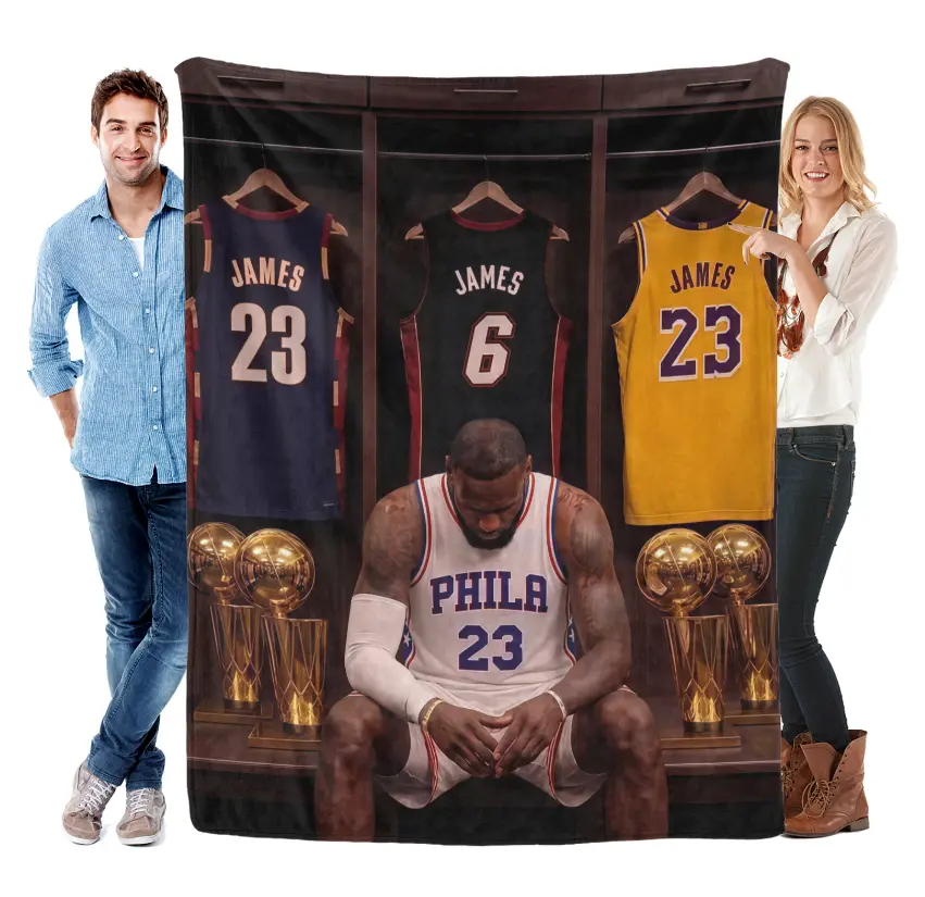 LeBron James Basketball Flannel Throw Blanket, Championship Career Collage Soft Cozy Fleece Blanket, Sports Fan Gift for Teens & Adults, Bedroom Couch Game Room Decor