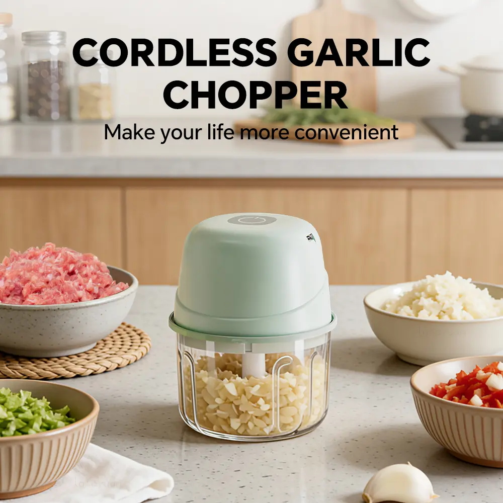 300ml Electric Garlic Press Cordless Food Chopper 15W Powerful Motor, One-Touch Electric Garlic Mincer with Type-C Charging for Kitchen