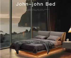 Selected suspended bed master bedroom baxter light luxury leather bed large and small elephant ears new Italian double bed