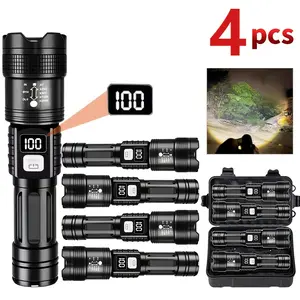 4-Pack LED Tactical Flashlights — Featuring Digital Power Display, Long-Range Zoom, and Type-C Charging — Ideal for Outdoor Emergency Lighting