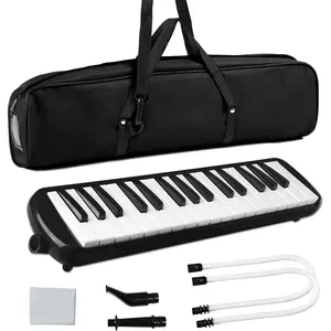 32  Melodica Instrument, Soprano Melodica Air Piano Keyboard Pianica with 2 Soft Long Tubes, 2 Short Mouthpieces and Carrying Bag (Black)