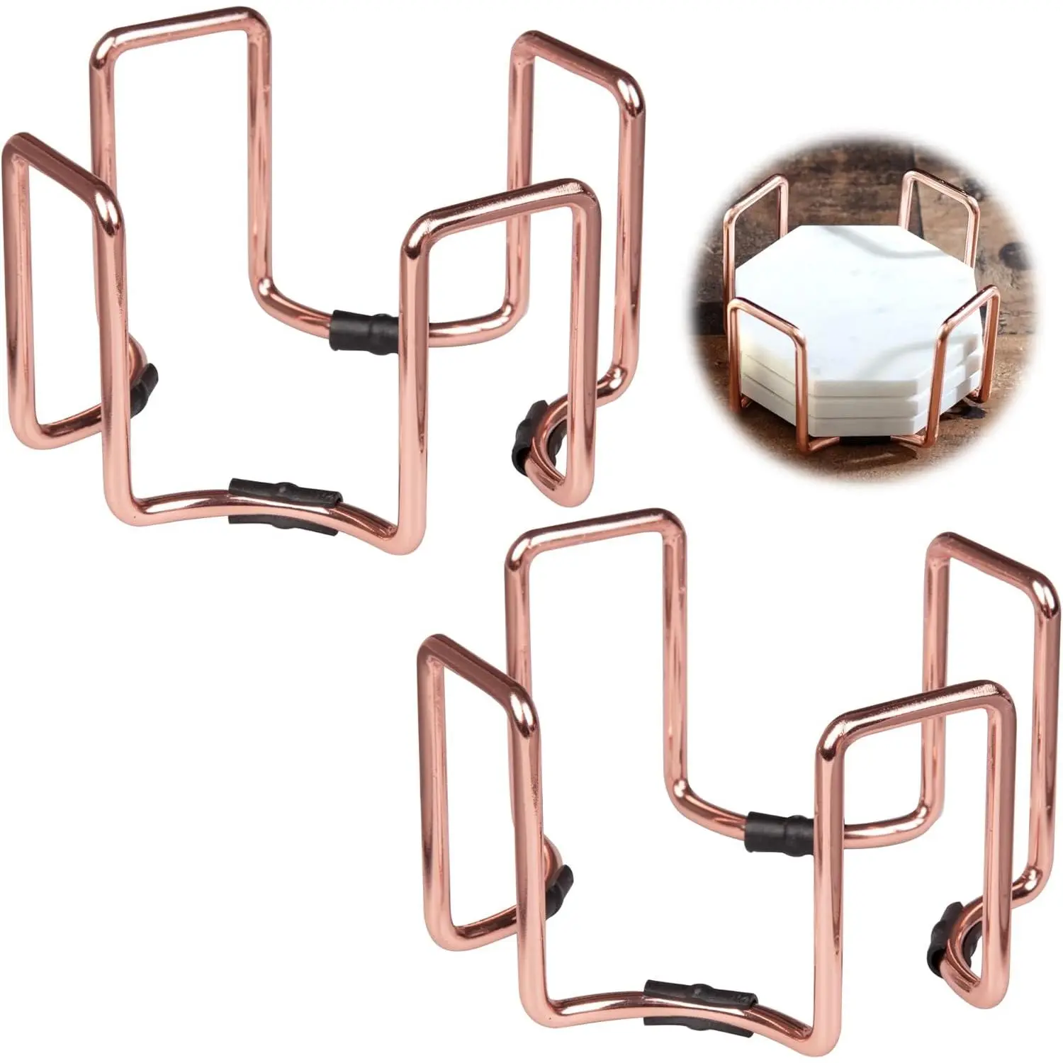 Rose Gold Coaster Holders (2 Pk) Non-Skid & Non-Scratch Holders - Fits 5 Coasters 4" to 4.25" - Holds Coasters of Any Shape- Great Mother's Day Gift