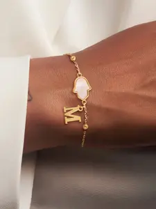 Women's Stainless Steel Beaded Chain Bracelet, Casual Style Letter Hamsa Hand Pattern, All Seasons Fashion Accessory