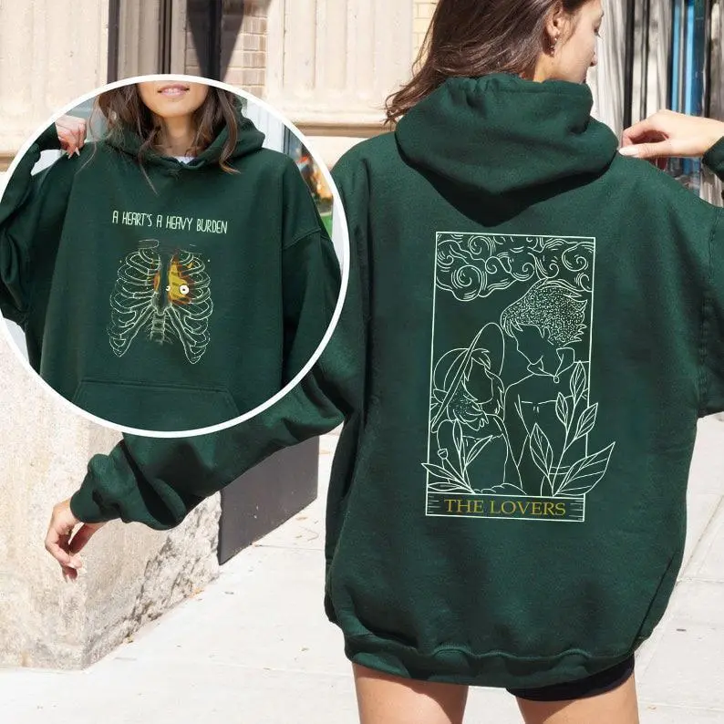 Unisex A Heart's A Heavy Burden 2 Sided Hoodie| Unisex Casual Drop Shoulder Long Sleeve Pullover| Unisex Fall & Winter Clothes For Daily Wear| Howls Moving Castle Sweater| Studio Ghibli Anime Sweater