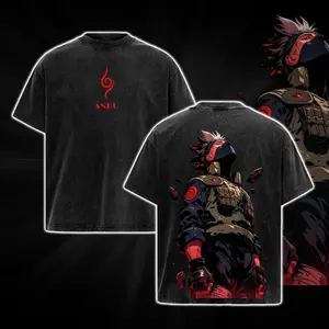 Vintage Washed Oversized Cotton T Shirt Naruto Kakashi Hatake Graphic Print Unisex Casual Streetwear Manga Anime Apparel Comfort Daily Wear Ideal Fan Merch Gift