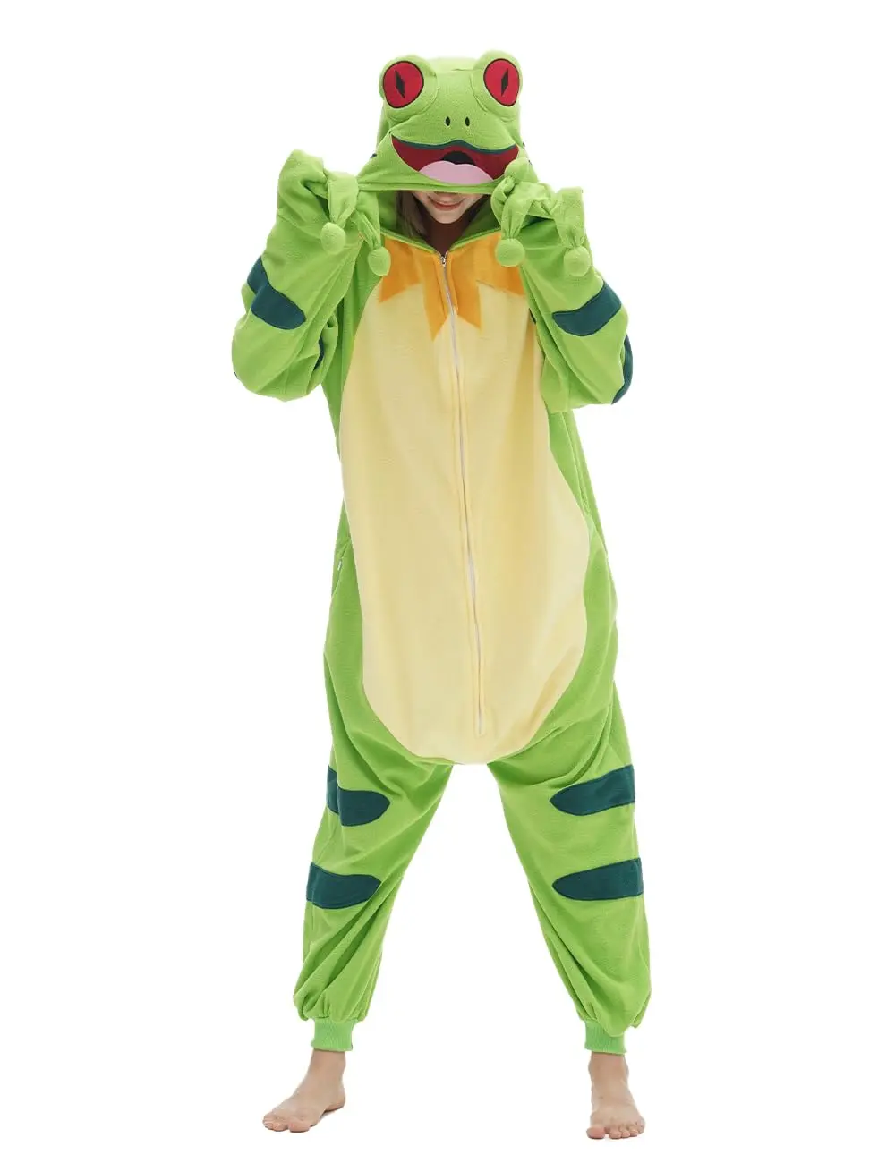 Green Frog Costume Adult Animal Onesie Pajamas Halloween Cosplay sleepwear for  Women Man
