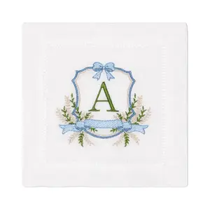 Embroidered Bow Crest Monogrammed Cocktail Napkin