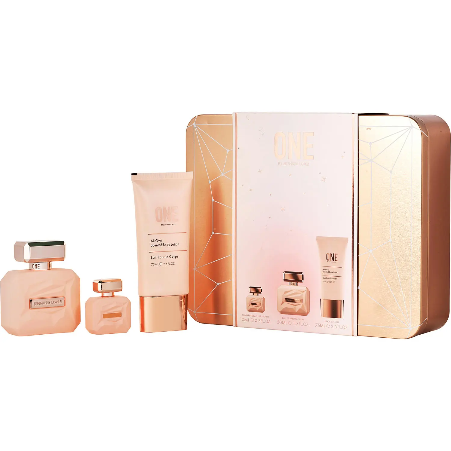 One By Jennifer Lopez Set-Eau De Parfum Spray 1.7 Oz & Body Lotion 2.5 Oz & Eau De Parfum Spray 0.34 Oz Mini For Women