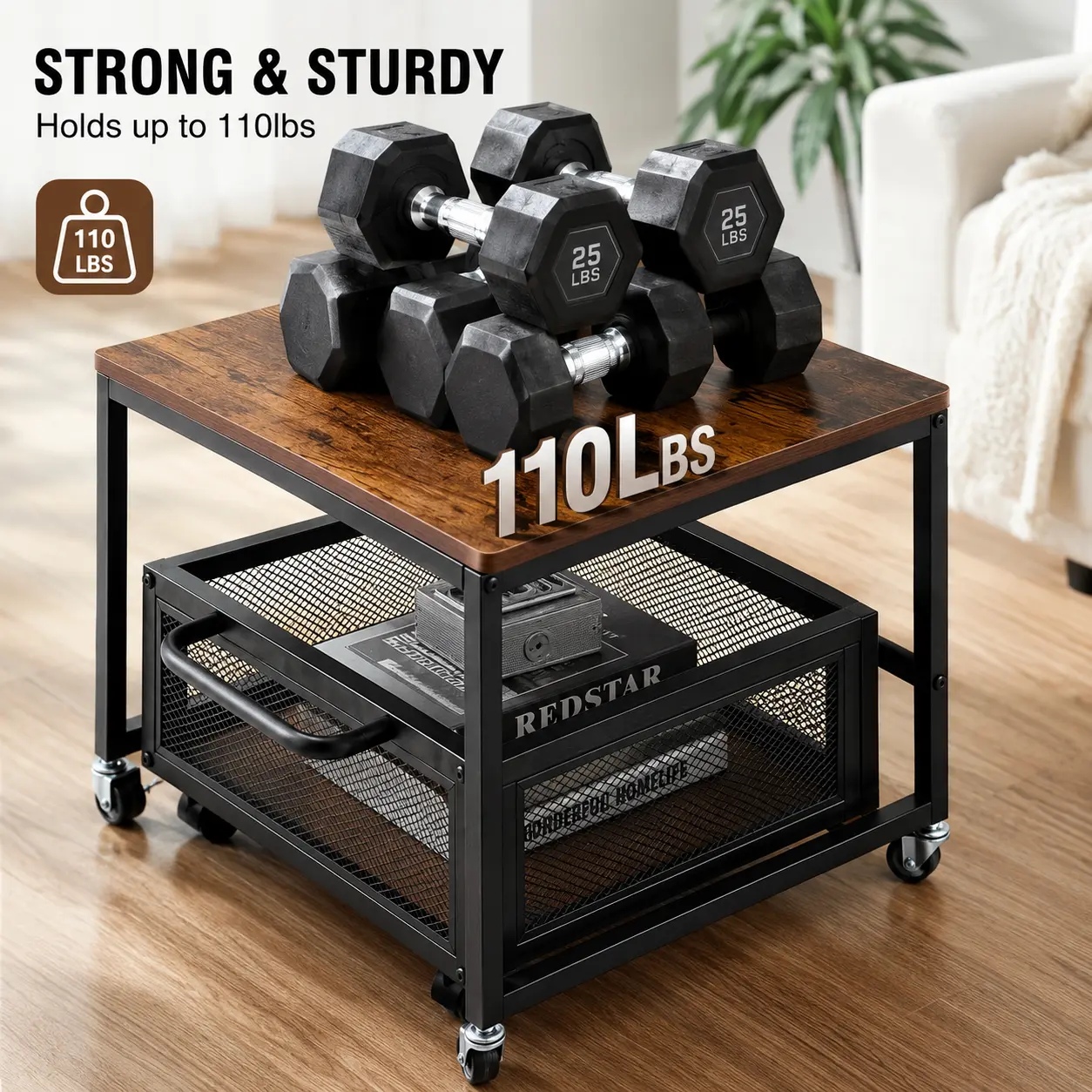 Mini Fridge Stand with Storage Drawer and Wheels, Industrial Farmhouse Kitchen Cart Wood Top Rolling Island for Small Spaces Apartment Dorm Coffee Bar