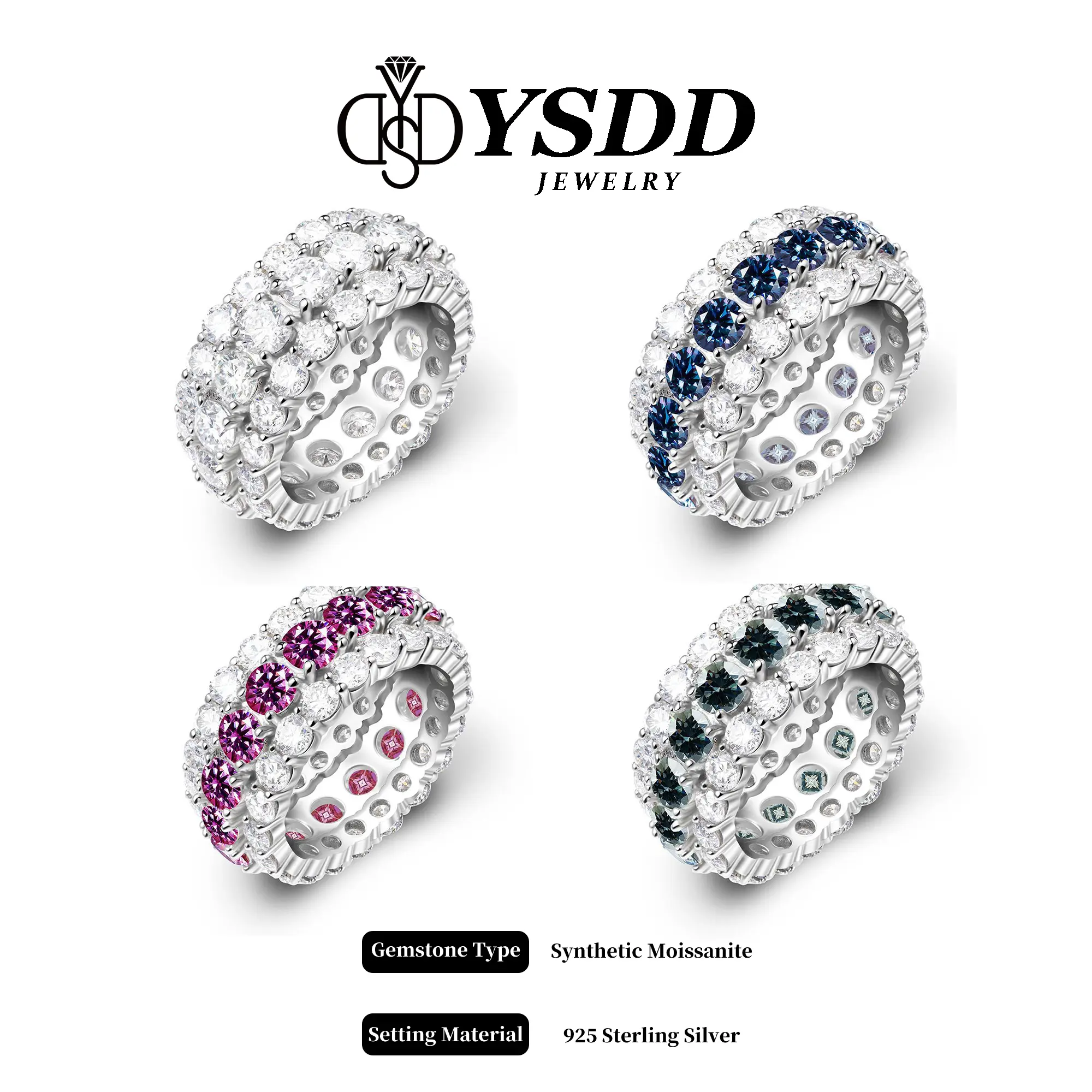 【#431 Premium Band】9CT Total Premium Ferris Wheel vvs Synthetic Moissanite Rings in 925 Sterling Silver