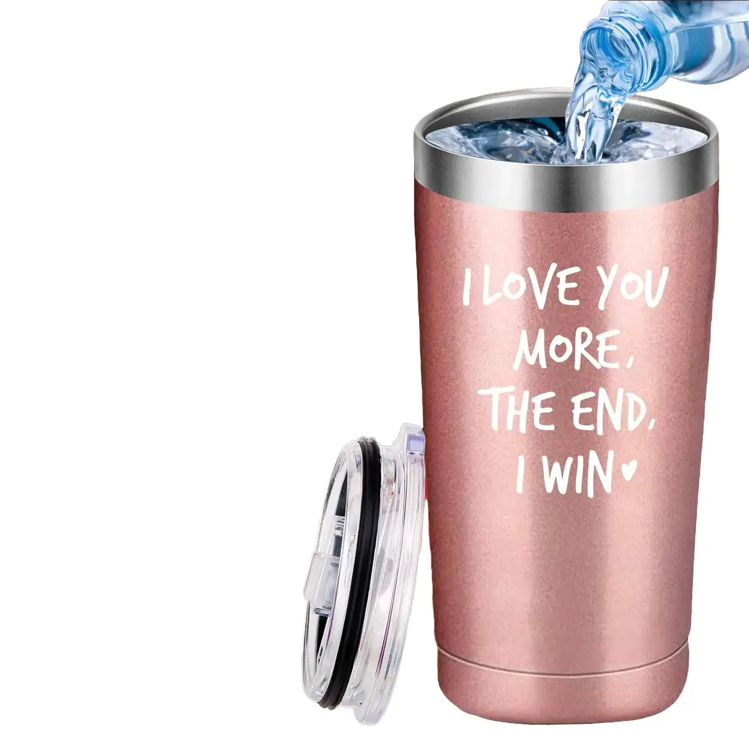 I Love You More The End I Win Travel Mug Tumbler.Funny Valentine's Day Anniversary Birthday Christmas Day Gifts for Men Women Wife Husband Boyfriend Girlfriend(20 oz Rose Gold)