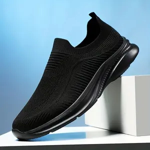Breathable knitted one-piece sports  - Comfortable EVA sole casual sports , suitable for all seasons, low-top design, black color shoes Foot Wear Trainer comfortable sport Runner Training black shoes Athletic Running Closed Sneaker Footwear Women Black