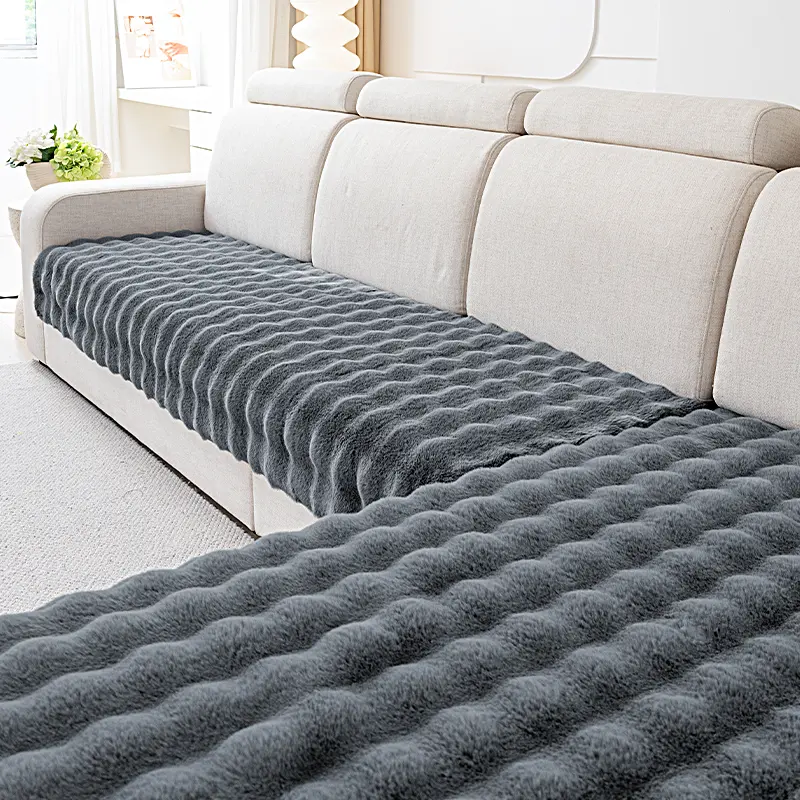 Solid color sofa cover 2pc Plush Thick Sofa Cushion Solid Color Suitable for All Seasons Decorative Cover Anti Slip Wear Resistant Machine Wash Pet Friendly Warm Set