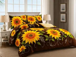 Sunflower Queen Borrego Blanket Set - 3 Piece Floral Design with Matching Accessories for Queen/King Sizes - Cozy Home Decor Featuring Sunflower Motif