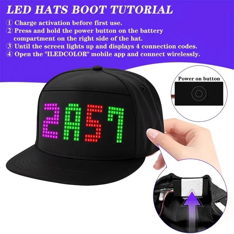 Customizable LED Hat Baseball Cap with Bluetooth – Display Your Message in Full Color! 16×32 Bright Perfect for Parties, Events, and Gifts App App Controlled Multifunctional