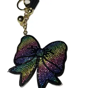 Rainbow Bow Bag Charm or Keychain with Sparkling Rainbow Colors and Gold Chain for Stylish Accessories