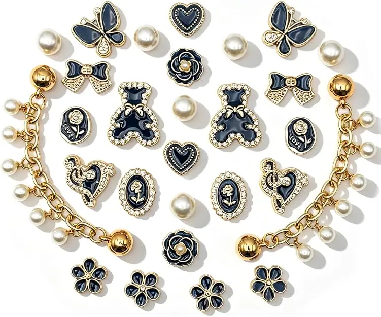 Bling Pearl Shoe Chains, 28Pcs Colorful Butterfly Shoe Charms for Girls