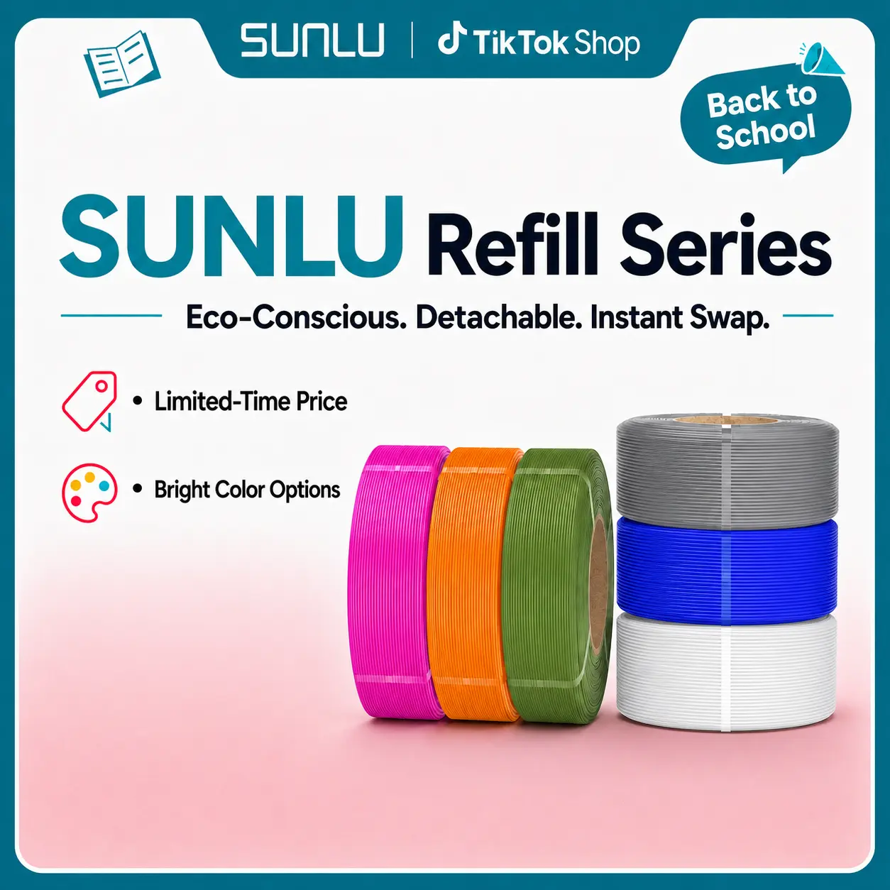 SUNLU Refill Filament PLA,  PLA+, PLA+2.0，PETG Filament, Compatible with 2025 SUNLU 3rd-Generation Reusable Spool and Bambu Reusable Spool, 1KG 1.75mm Filament Sustainability Flexibility-8561 tiktokshopbacktoschool,back to school,back to school haul
