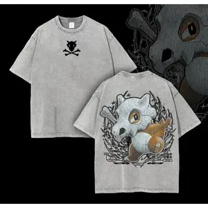 Pocket Monsters "Cubone" Vintage Unisex Oversize Anime Manga Acid Washed Heavyweight Cotton T-shirt for Fans